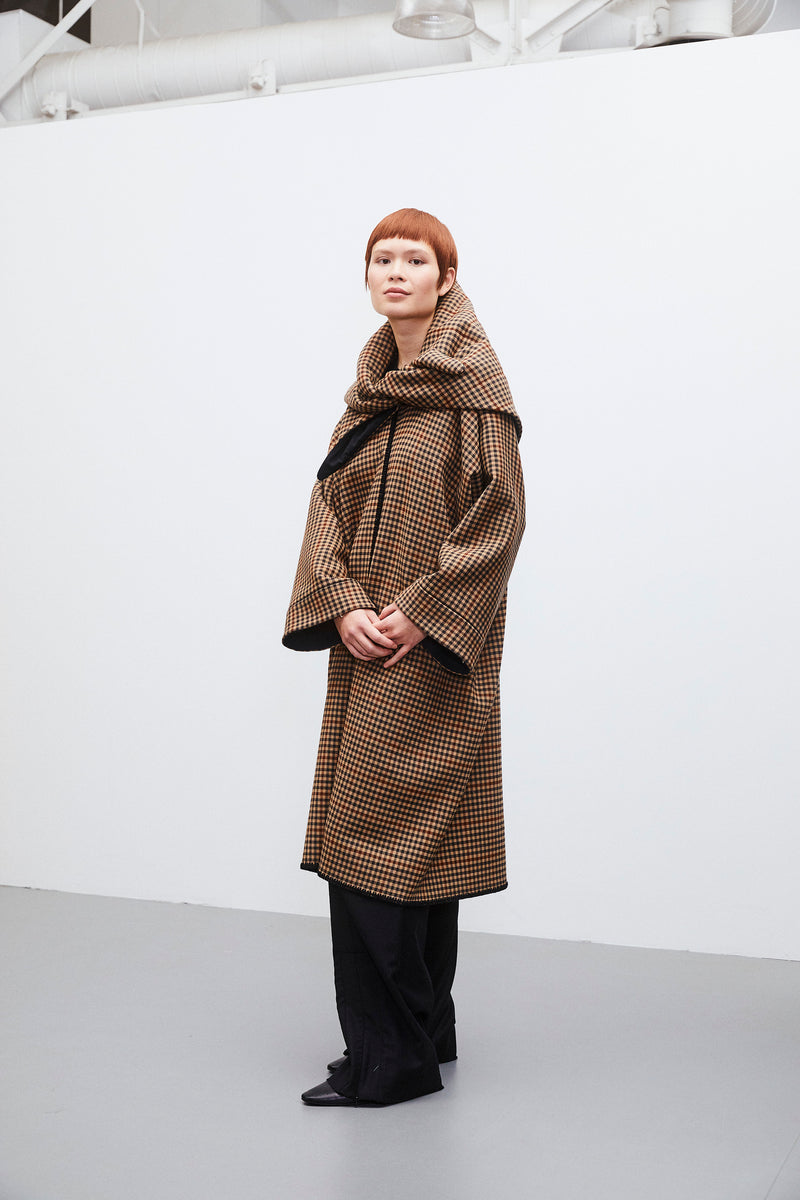 ESP True Wool insulated scarf brown mini check